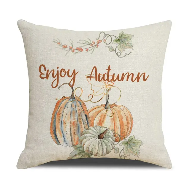 Autumn pillowcase with a motif of pumpkin and maple leaves for thanks and decoration