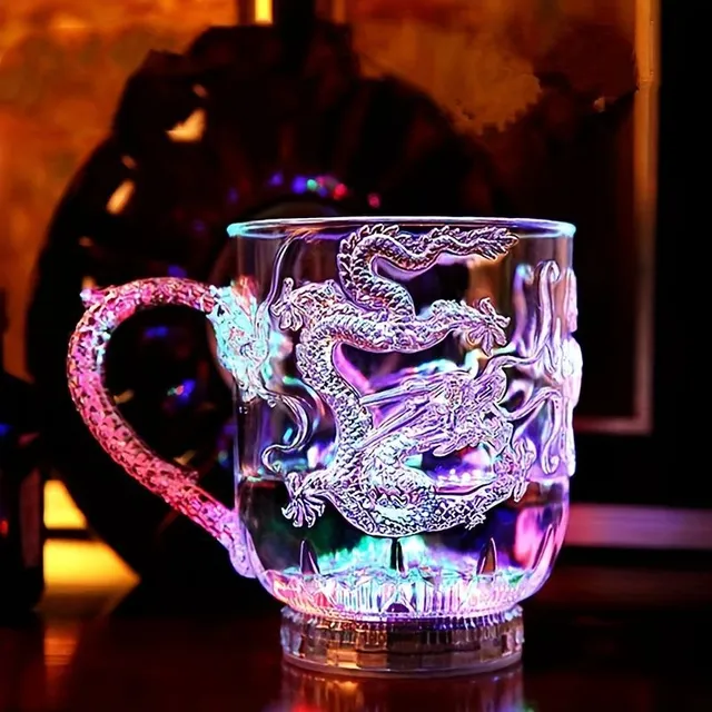 Magic acrylic cup with dragon pattern and LEDs