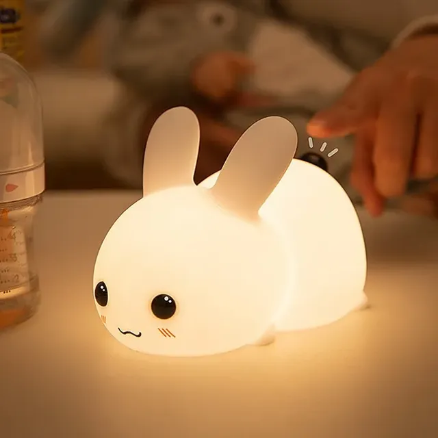 Children's night light LED rabbit with remote control, dimmable RGB, rechargeable silicone lamp