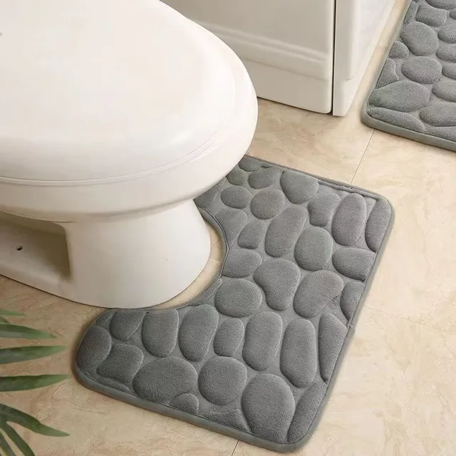 1 pc flannel bath mat in U shape, bathroom non-slip pebble floor mat, soft sofa foot mat, bath rug, bathroom accessories, bathroom utensils, bathroom decoration, bathroom decoration