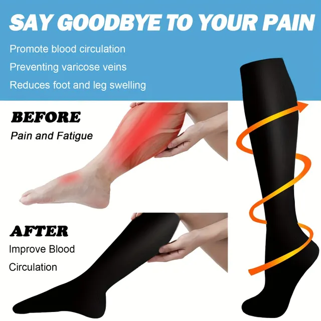 Kompresné ponožky pre mužov (6 párov), 15-20 mmHg, pre lepší krvný obeh, proti kŕčovým žilám, ideálne pre záchranárov, beh a turistiku