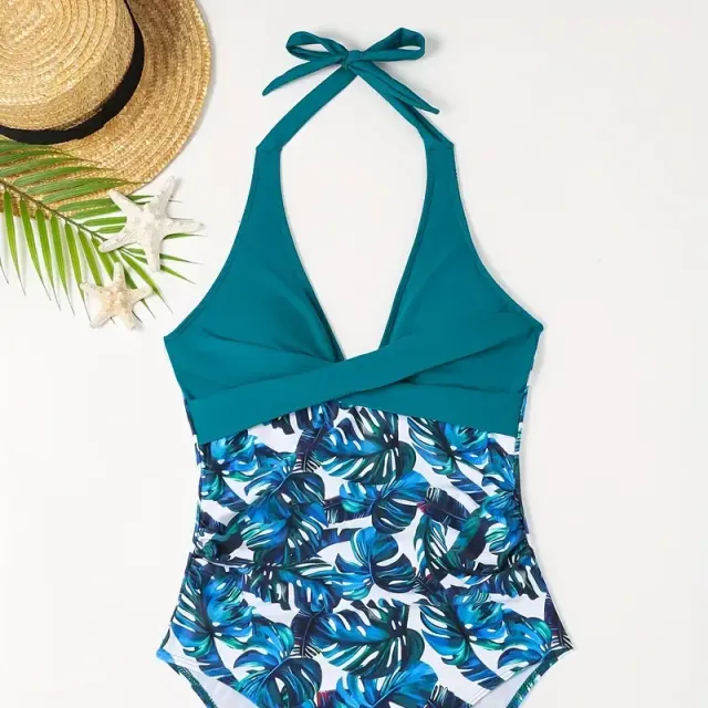 One piece swimsuit with V-neck, One piece swimsuit with high waist