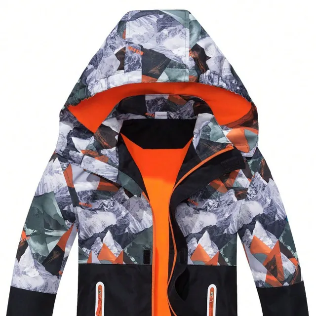 Children's autumn and spring jacket with hood with patchwork printing