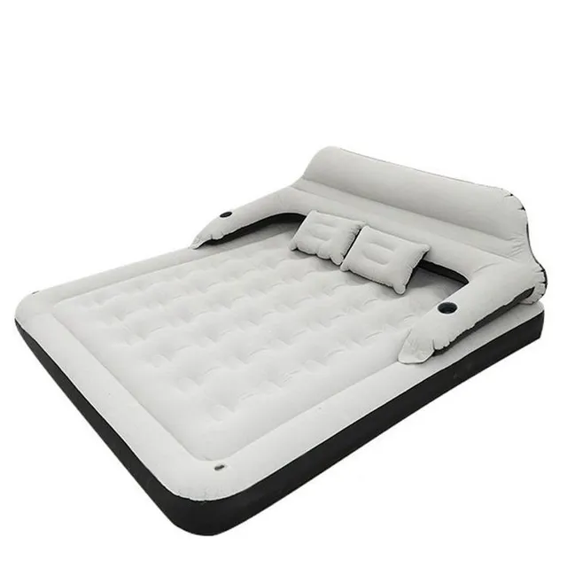 Inflatable mattresses with a support and pump, including a pillow