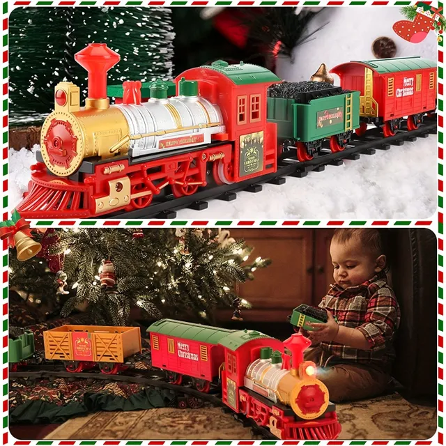 Vánoční vláčkový set s elektrickým pohonem kolem stromku pro děti - Zvukové efekty, vagóny a koleje - Hračky pro chlapce a dívky - Ideální dárek na Vánoce, Halloween a Thanksgiving