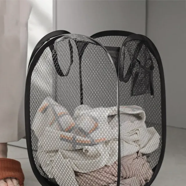 Folding netted laundry basket