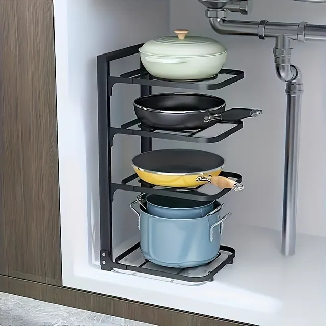 Stainless steel storage shelf with multiple floors, kitchen organizer on pots, multifunctional storage shelf