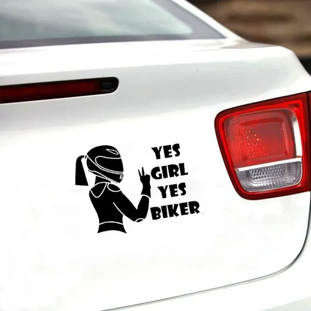 Sticker on car yes girl yes biker