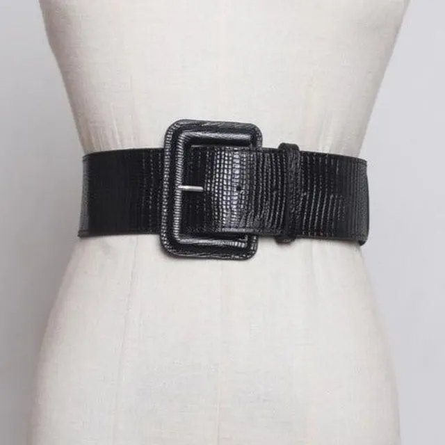 Women's wide belt with leather buckle