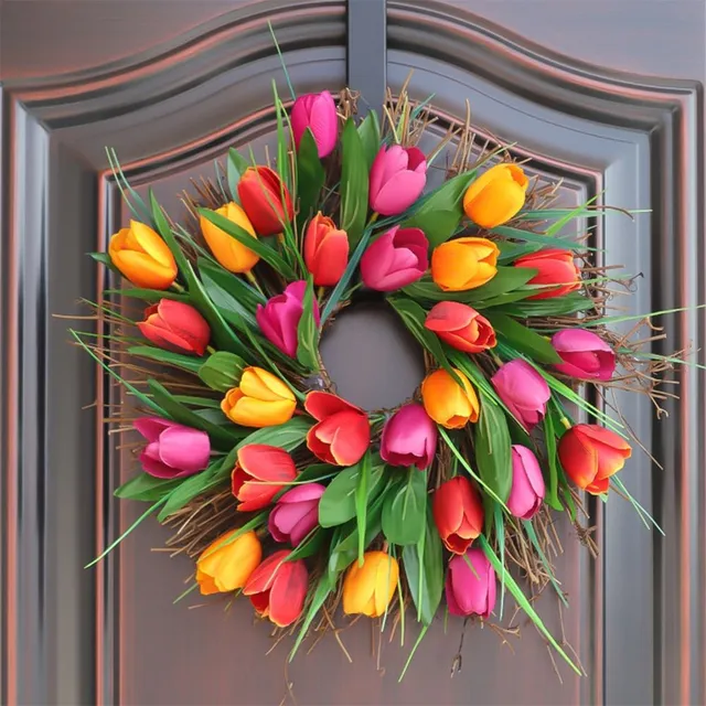 Závesný tulipánový veniec - domáce dekorácie