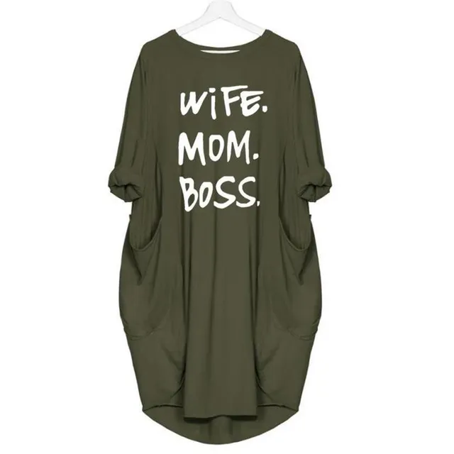 Rochie stilată tip tricou WIFE MOM BOSS