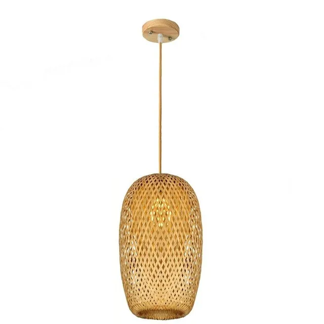 Natural knitted hanging lamp Wooden hanger chandelier made of reeds Light bulb E27 Home reed decoration Handwoven lamp 36 x 18 cm