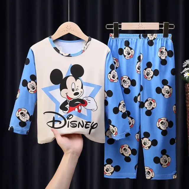 Girls' pajamas with cartoon pattern, round neckline and long sleeve