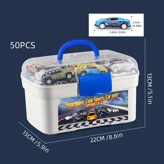 50pcs cars with plastic storage box, mini metal cars for kids