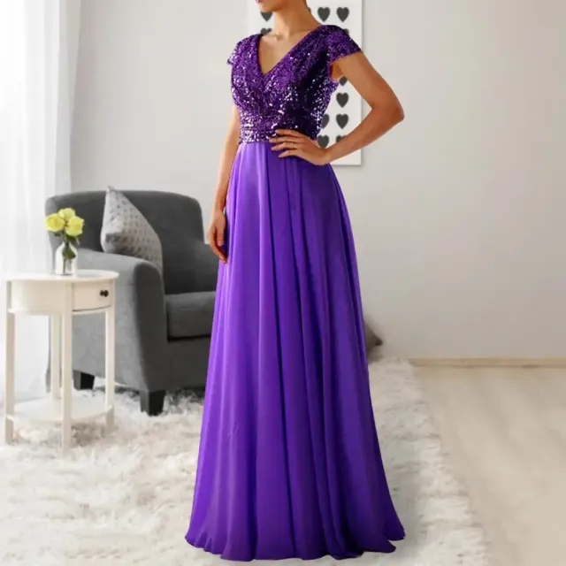 Women's fashionable maxi dress with v-neck, sequins and chiffon for prom