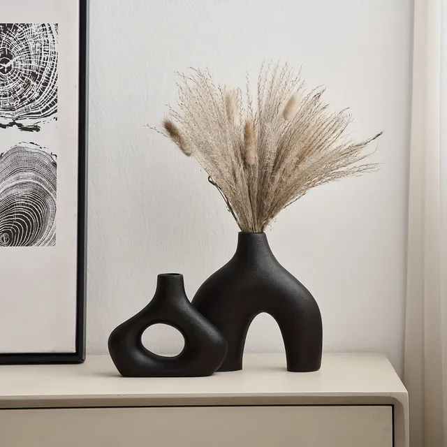 Ceramic vases, 2 pcs, abstract shapes, minimalist style, Nordic design, decorative, modern art