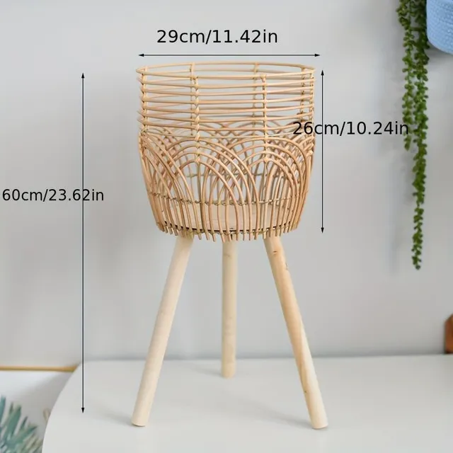 Stand-by flower rack made of wood rattan for floor plants