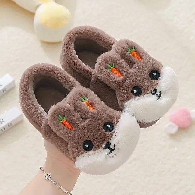 Children's winter home slippers with rabbit motif and impenetrable sole for girls and boys