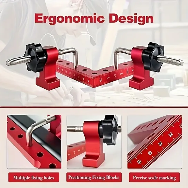 Set of 90° positioning angles and rectangular clamps, 14 x 14 cm