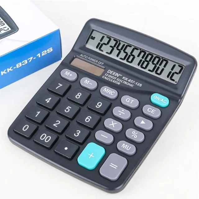 Practical classic stylish original monochrome calculator with solar panel