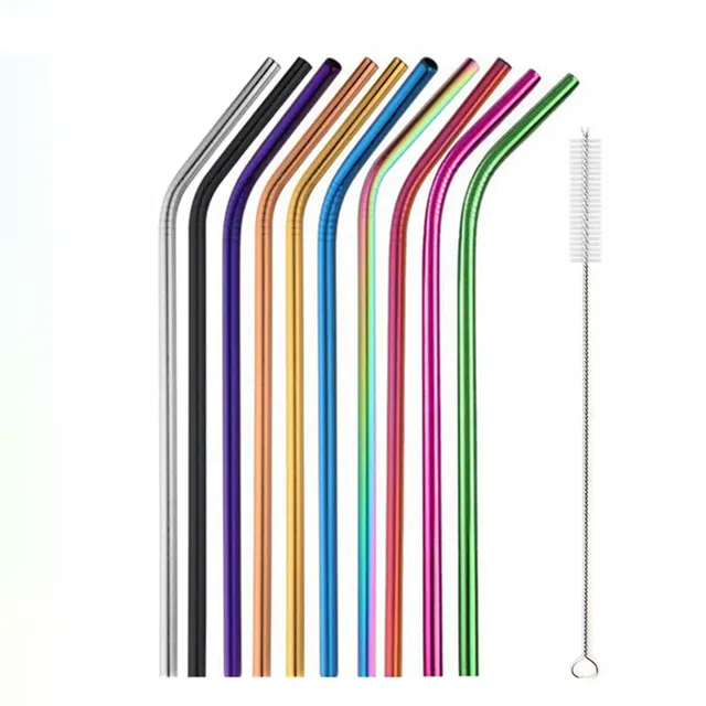 Set of reusable stainless steel straws with sleeve