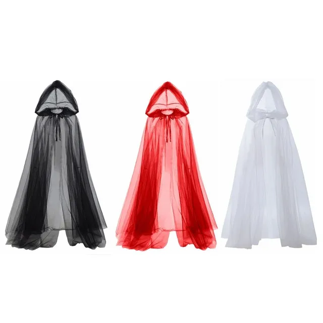 Halloween witch costume with hood, tulle coat