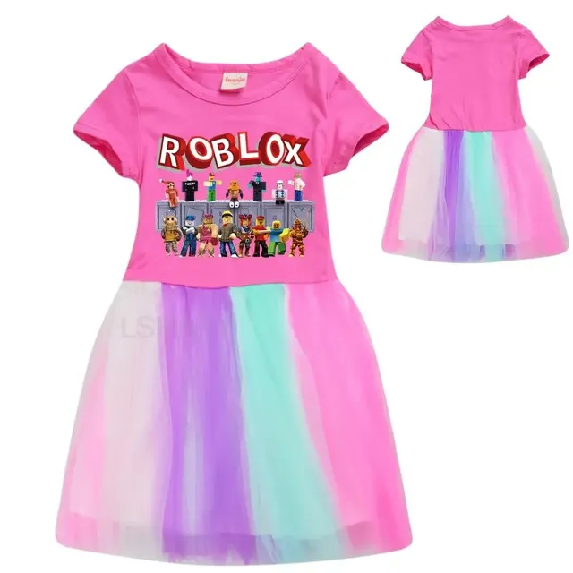 Girls stylish princess dress with short sleeves and Roblox print