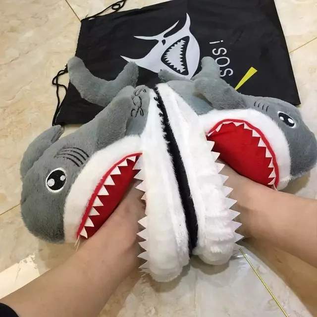 Funny plush shark slippers