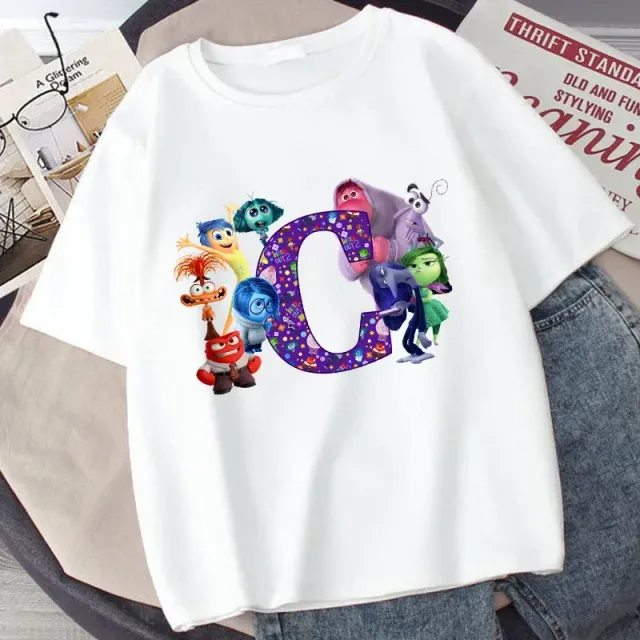 Stylish children's T-shirt printed with letters and characters from the fairy tale Inside Out 2 - Inside Out 2