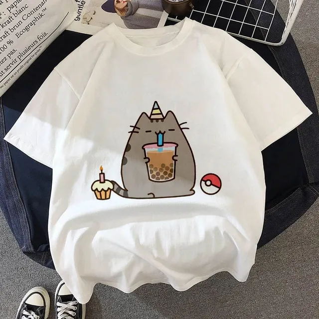 Cute kawaii t-shirt with favorite cat for kids