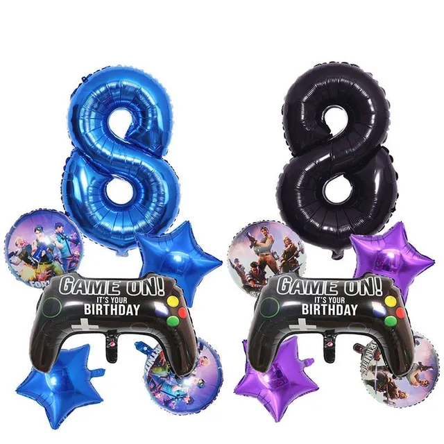 Decorațiune stylish pentru ziua de naștere cu tema jocului preferat Fortnite - set de baloane