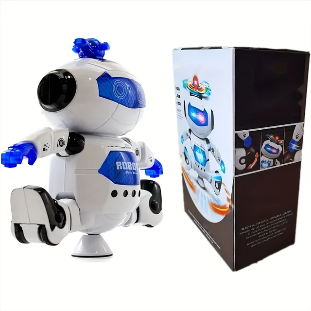 Robot dansator și mersător cu muzică și lumini - Rotire 360° - Jucărie distractivă pentru copii de la 3 ani