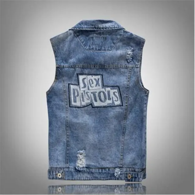 Pánska roztrhaná džínsová vesta so záplatami