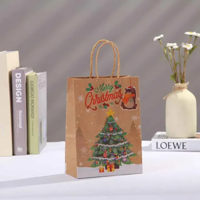 10ks Veľké vianočné darčekové tašky Kraft papierové tašky na Vianoce