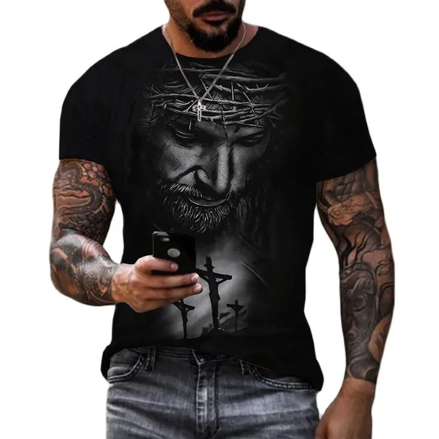 T-shirt bărbați cu mânecă scurtă și imprimare Isus Hristos