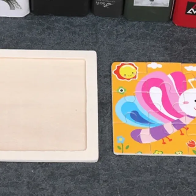 Wooden puzzle for children 11x11 cm: Vehicles, Pets, Cartoons, Montessori teaching toys for children
