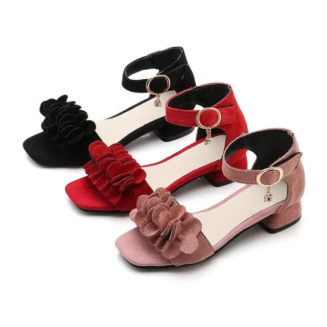 Girl's elegant suede sandals on heel