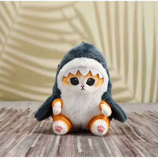 Cute plush cat with shark or chicken outfit