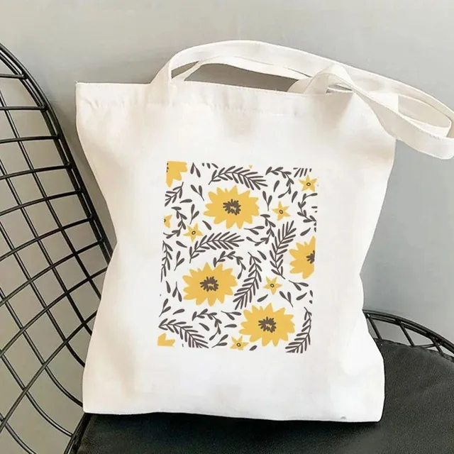 Luxury canvas bag in trendy white with cheerful spring print - more variants Bevan