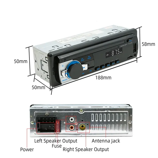 Stereo car radio with Bluetooth connection, AUX, USB, microSD reader - 1DIN connection