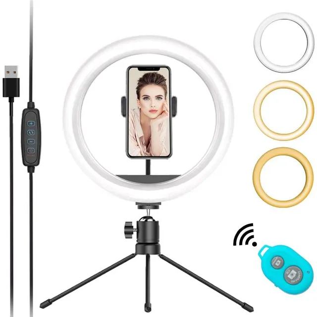TikTok YouTube Instagram Selfie Ring Light so statívom a držiakom telefónu 3 tónové stmievateľné svetlo 10