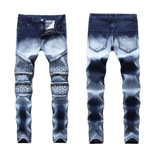 Pánské módní džíny Slim Fit Elastic Ripped Jeans Blue 5061 30