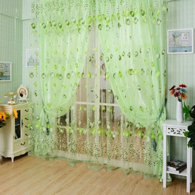 Beautiful curtains with floral pattern Tulip green