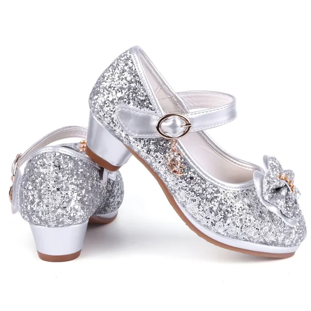 Sandals for girls with glitter and bow, glittery party shoes with high heel - wedding and birthday party shoes