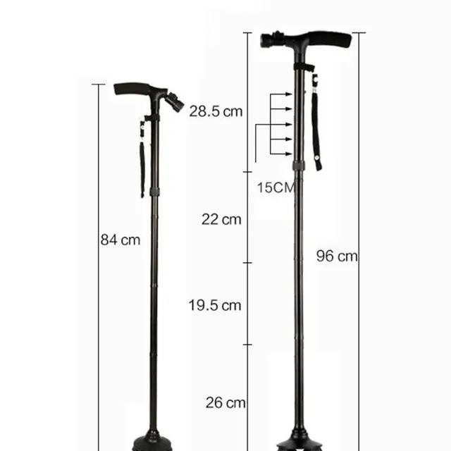 Folding walking stick with LED lights