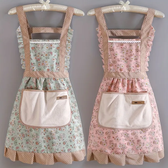 1pc Cute adjustable canvas apron with floral pattern, waterproof and oilproof, kitchen apron, dress for waiters and waitresses, stain resistant, unisex unisex apron cooker, kitchen utensils