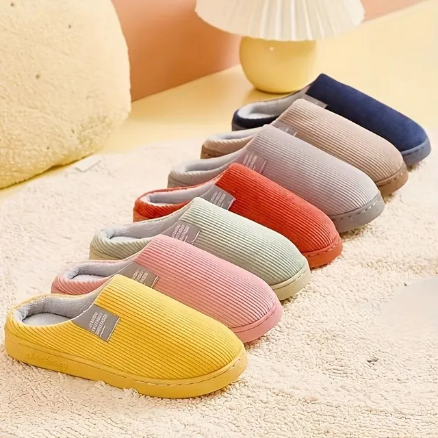 Women's warm slippers with thick soles - plush, non-slip