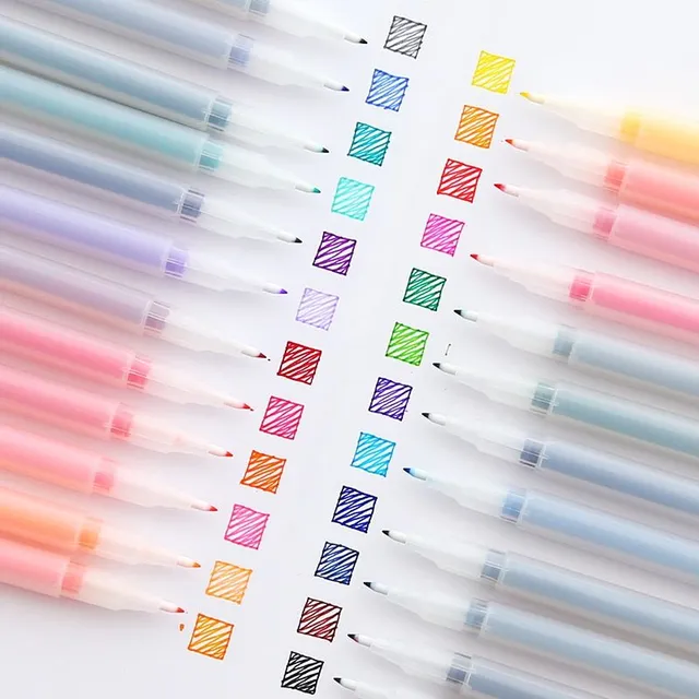 Set of modern original colourful school markers with thin tip - 24 colours