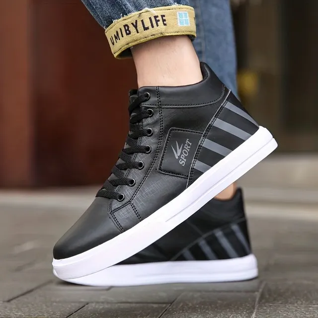 Men's skateboard shoes with high hem, monochrome, comfortable, non-slip, laced, casual, outdoor activities