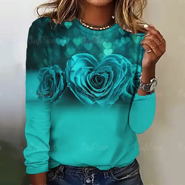 Women's long sleeve t-shirt with three-dimensional flower print - More variations